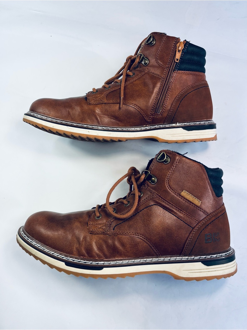 B-52 Bollboxer Men's Size:10 Cognac Casual Leather Lace-Up /Zipper Ankle Boots